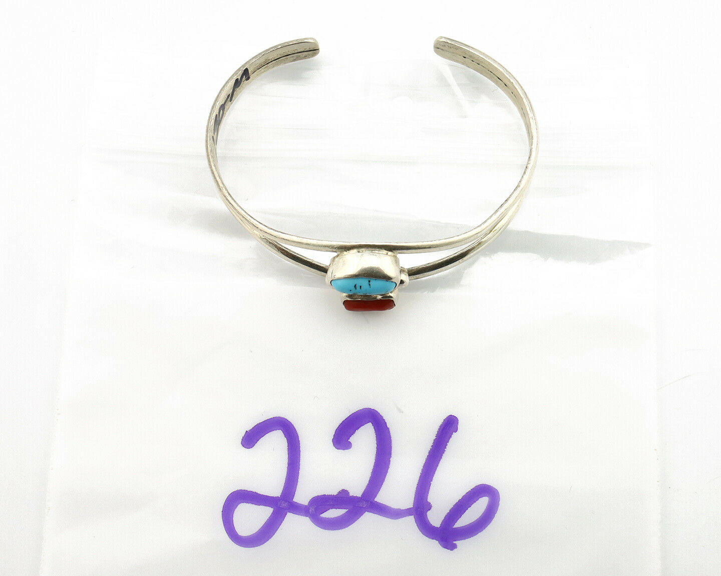 Navajo Bracelet .925 Silver Coral & Turquoise Artist Native American Artist C.90