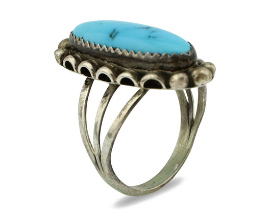 Navajo Ring .925 Silver Natural Blue Turquoise Artist Signed SC C.80's