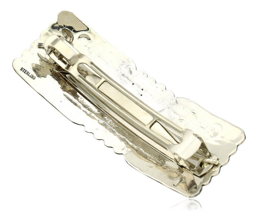 Navajo Hair Clip Barrette .925 Silver Hand Stamped Artist Signed Harold Tom C80s