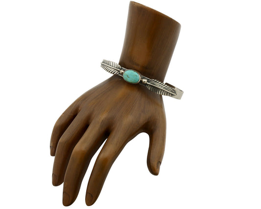 Navajo Bracelet .925 Silver Arizona Turquoise Artist Signed Tipi on Hill 80's