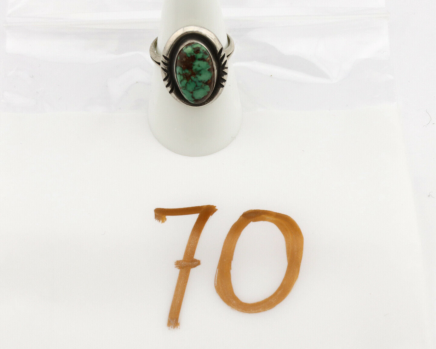 Navajo Ring .925 Silver Spiderweb Turquoise Native American Artist C.1980's