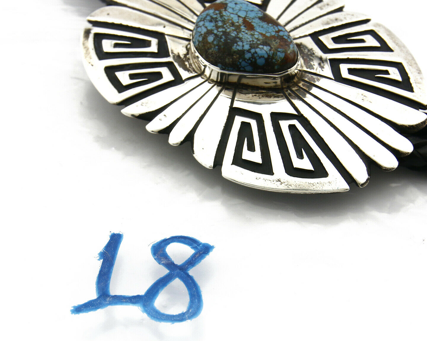 Navajo Turquoise Bolo Tie .925 Silver Bisbee Turquoise Artist Signed T Billy