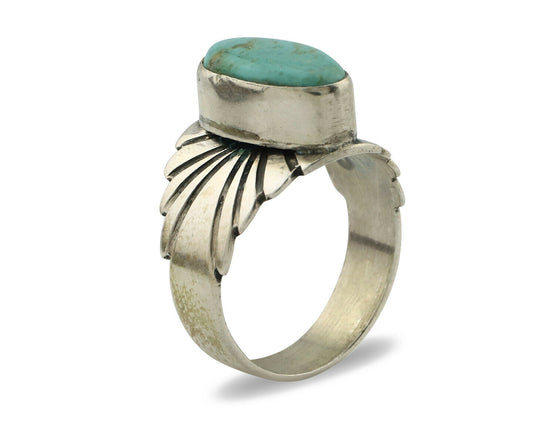 Navajo Ring .925 Silver Kingman Turquoise Artist Signed Apache C.80's
