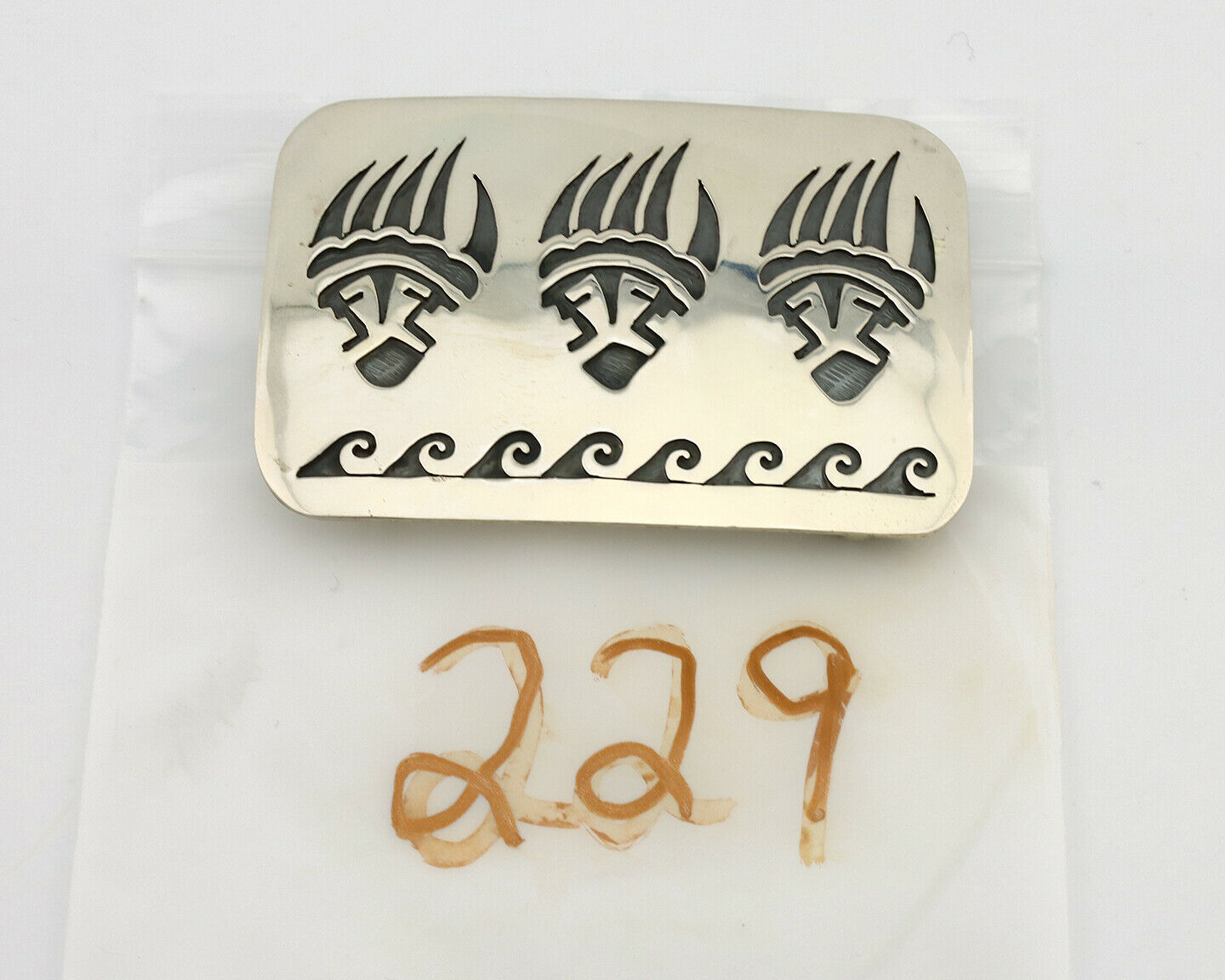 Navajo Badger Paw Belt Buckle .925 Silver Handmade Artist Signed SC C.1980's