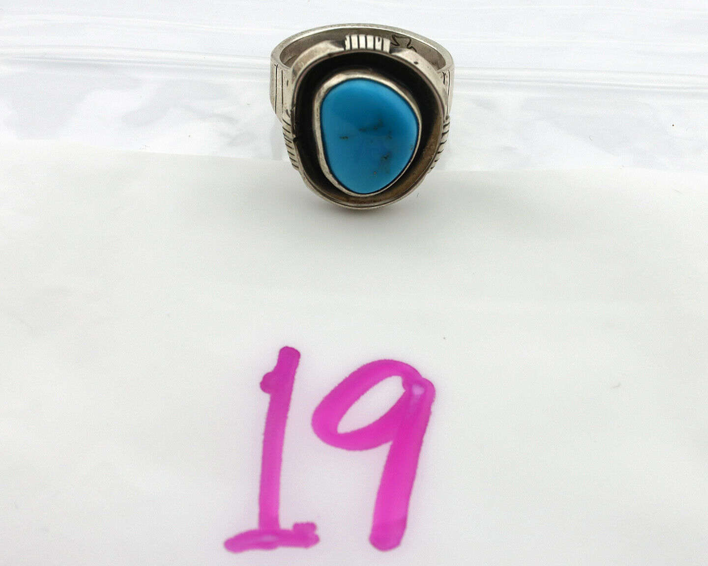 Navajo Ring .925 Silver Blue Gem Turquoise Native American Artist C.80's
