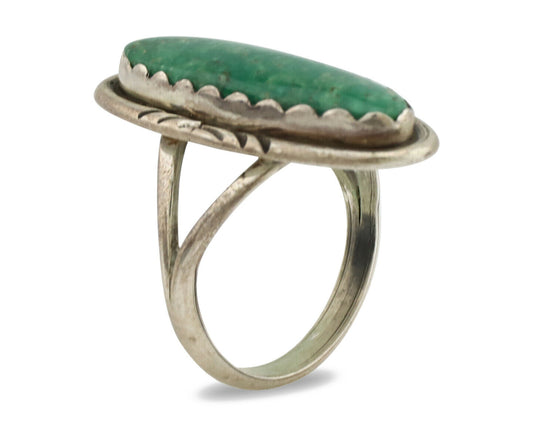 Navajo Ring .925 Silver Green Turquoise Native American Artist C.1980's