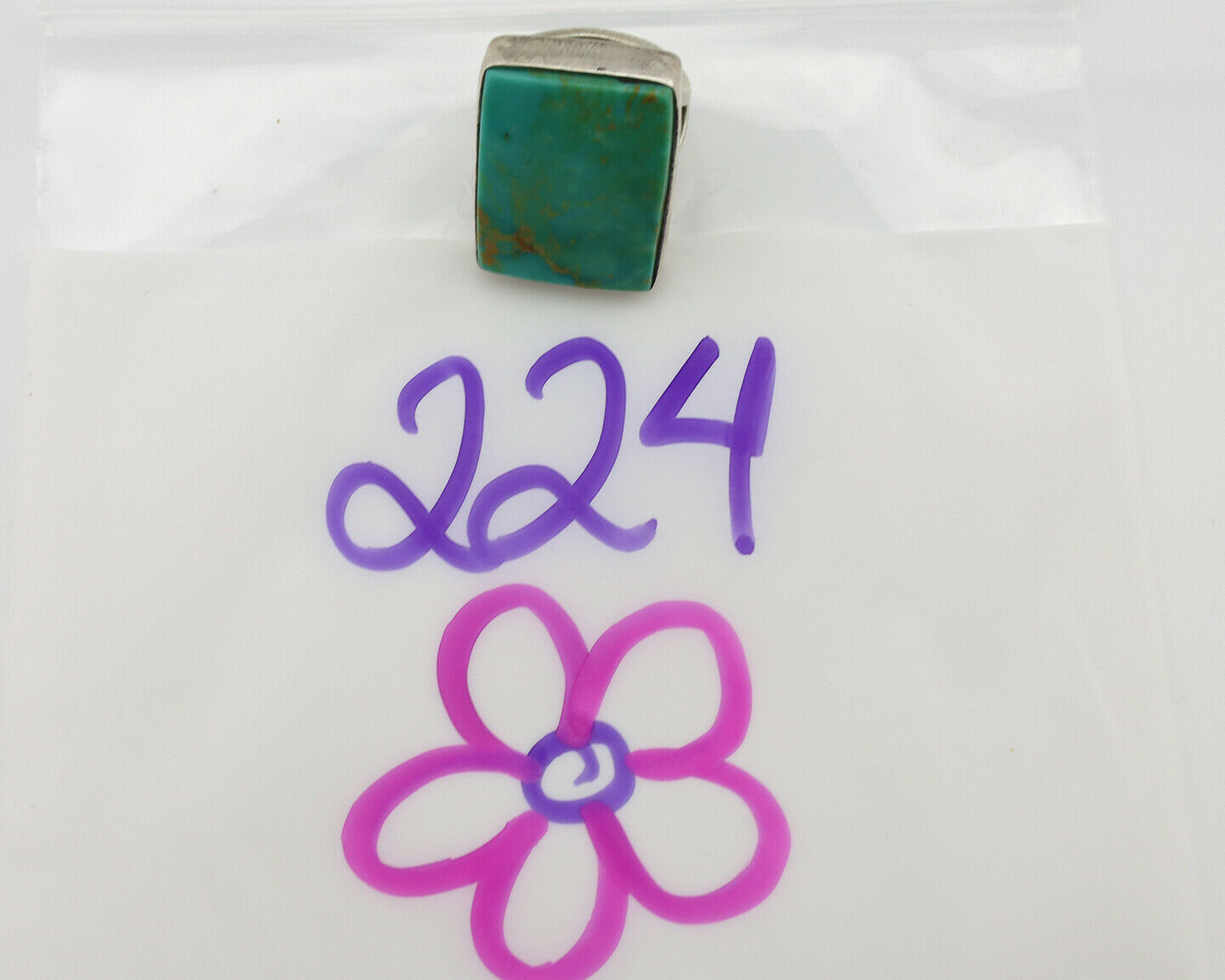 Navajo Ring .925 Silver Kingman Turquoise Artist Signed Gecko C.80's