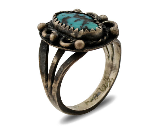 Navajo Ring .925 Silver Blue Turquoise Artist Signed F C.80's