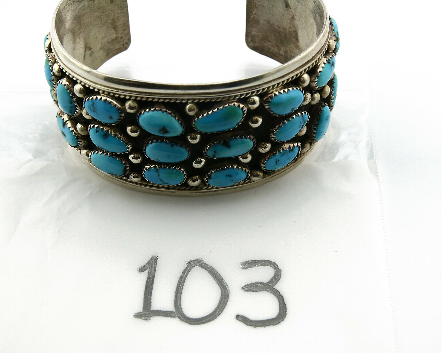 Navajo Bracelet .925 Silver Turquoise Mountain H. Spencer Native American 1990's