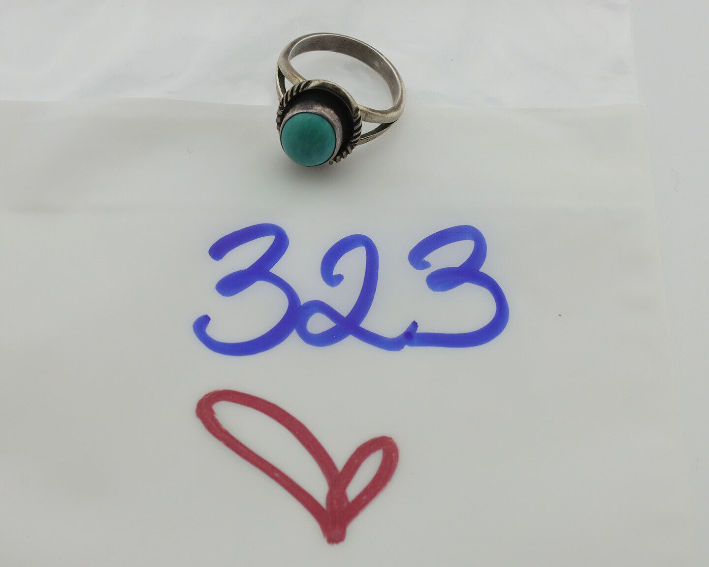 Navajo Ring .925 Silver Natural Turquoise Handmade Artist Signed VM C.1980s