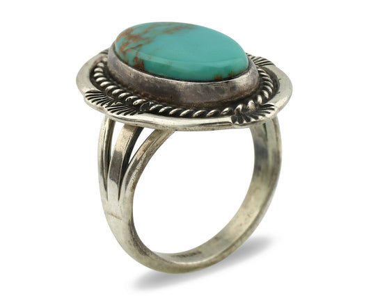 Navajo Ring .925 Silver Kingman Turquoise Signed M Begay C.1980's