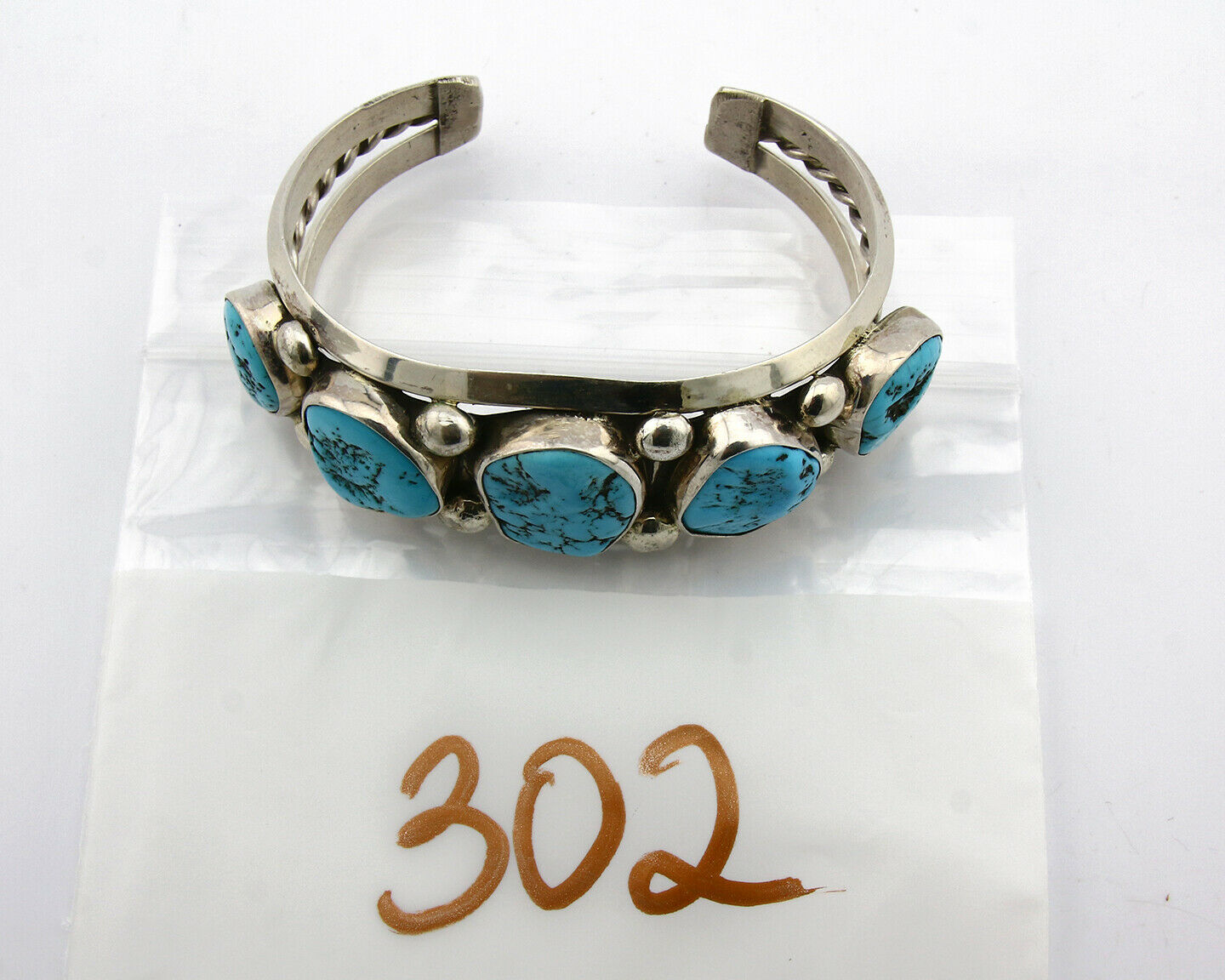Navajo Bracelet .925 Silver Sleeping Beauty Turquoise Signed JR C.80's