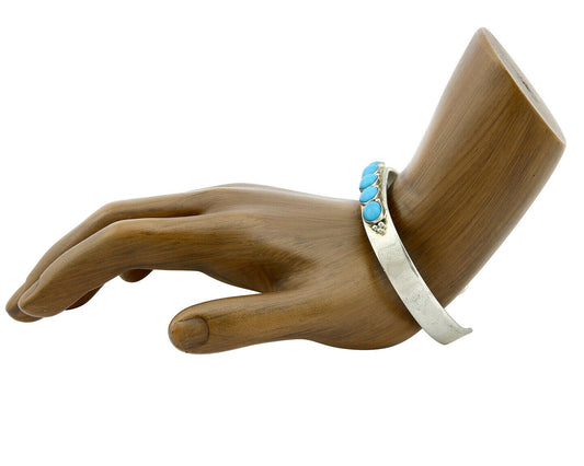 Navajo Bracelet .925 SOLID Silver Turquoise Signed Artist Bea Tom C.80's