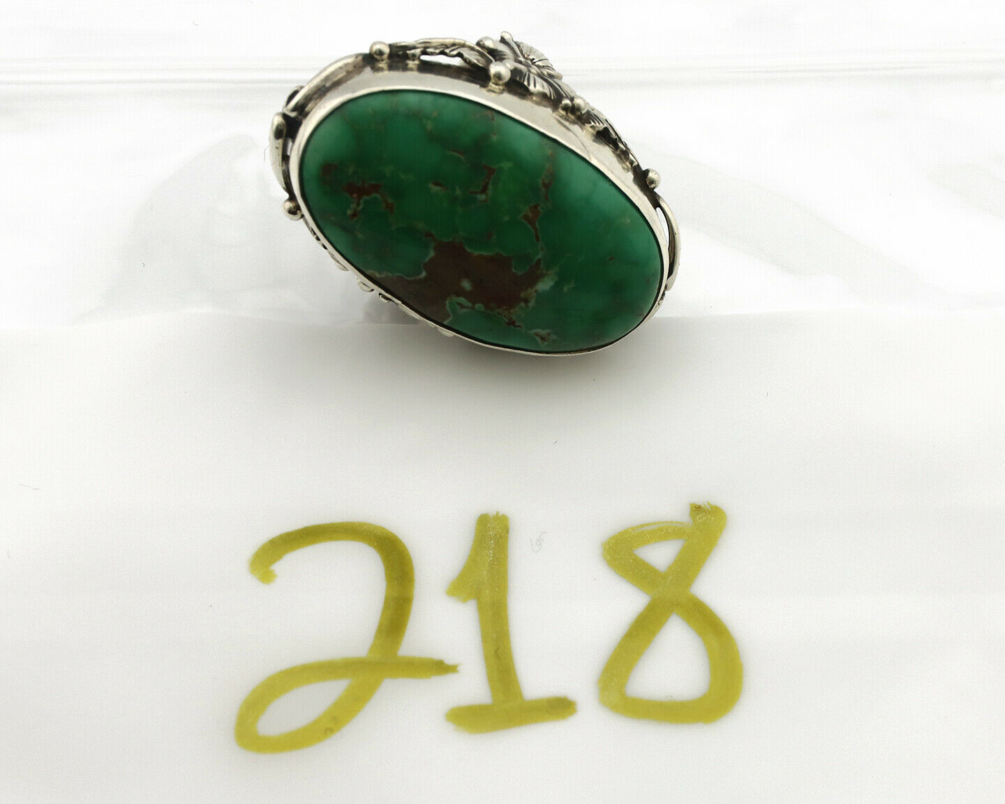 Navajo Ring .925 Silver Natural Green Turquoise Native Artist C.80's