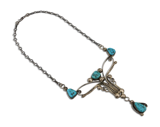 Navajo Necklace 925 Silver Sleeping Beauty Turquoise Native American C.80's