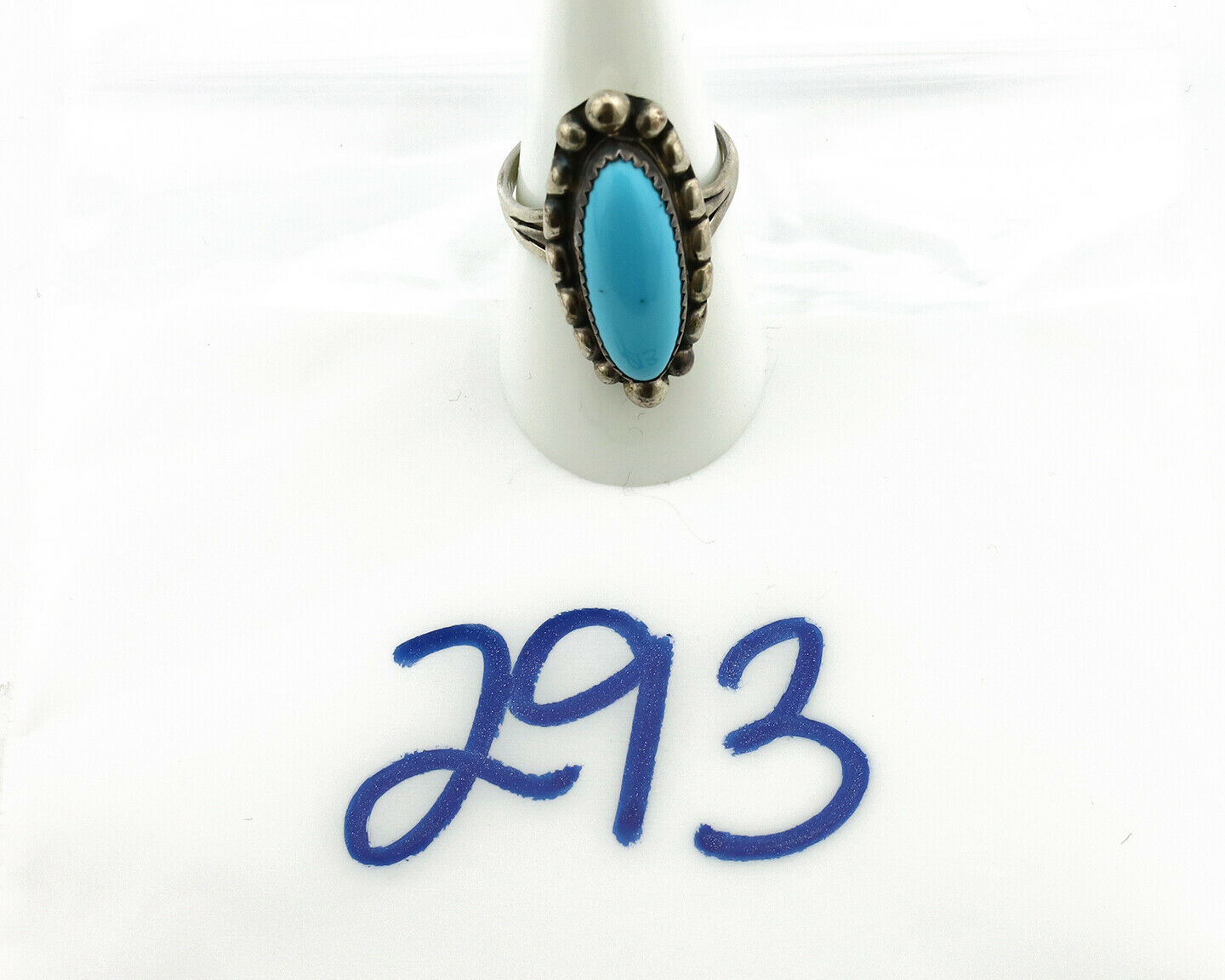 Navajo Ring .925 Silver Natural Blue Turquoise Artist Signed SC C.80's