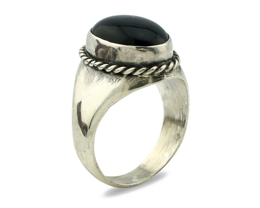 Navajo Ring .925 Silver Handmade Black Onyx Native American Artist C.80's