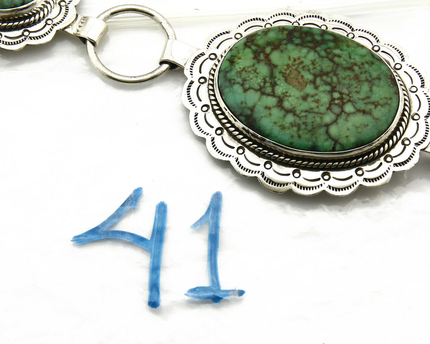 Navajo Concho Belt .925 Silver Turquoise Hand Stamped Signed JM C.80's