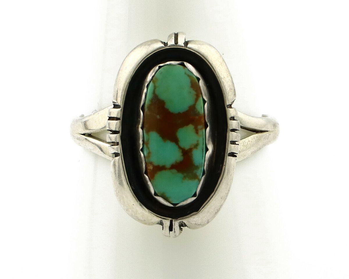 Navajo Ring .925 Silver Spiderweb Turquoise Handmade Native American Artist C80s