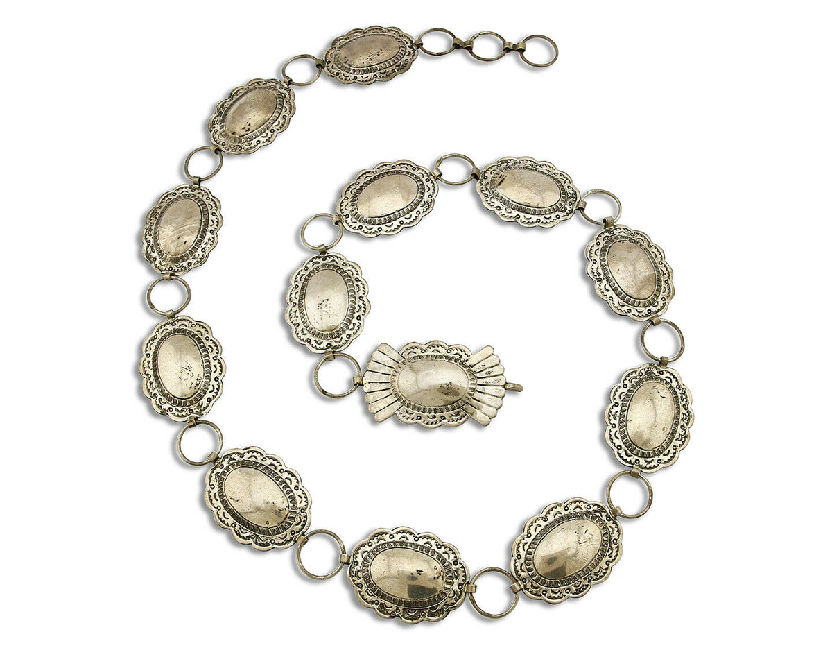 C.1980's Navajo Signed Marcella James .925 Silver Hand Stamped Concho Belt
