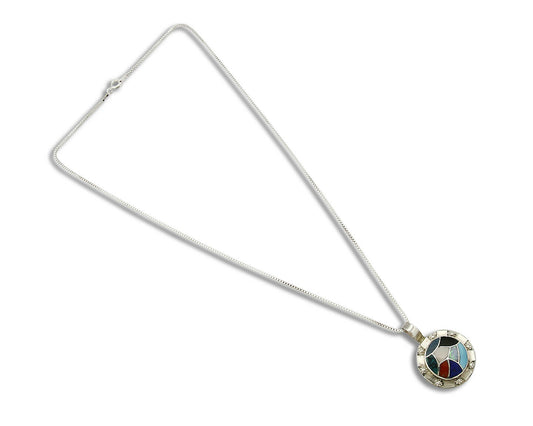 Women's Zuni Pendant .925 silver Gemstone Handmade Signed Chaloo Necklace