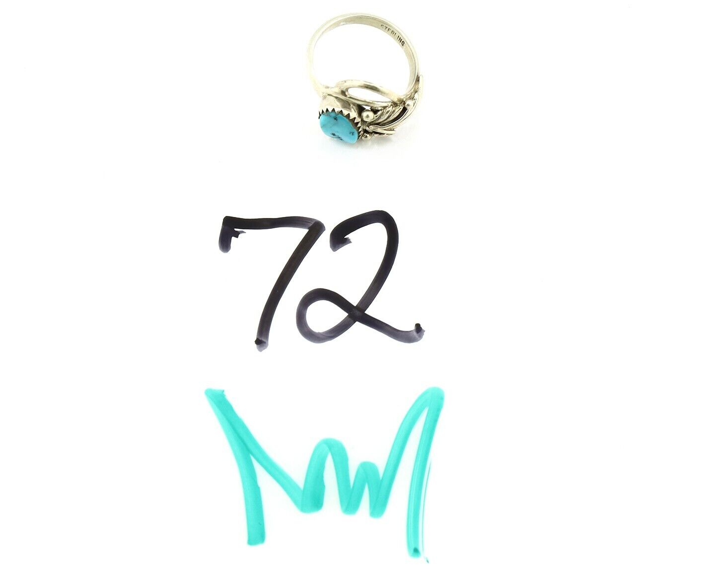 Navajo Ring .925 Silver Sleeping Beauty Turquoise Native Artist Signed C.80's