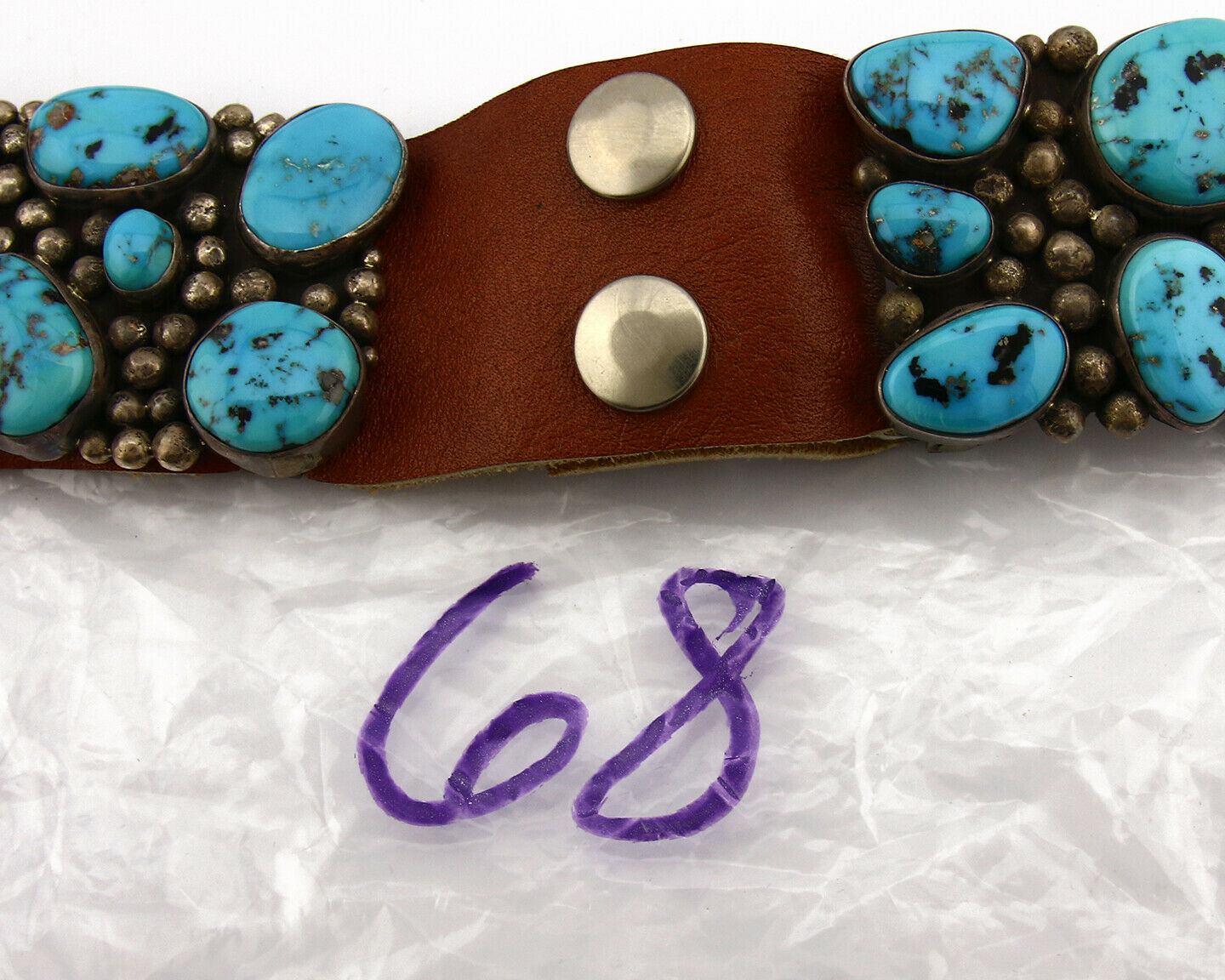 Navajo Concho Belt .925 Silver Morenci Turquoise Signed J. Sandoval C.80's