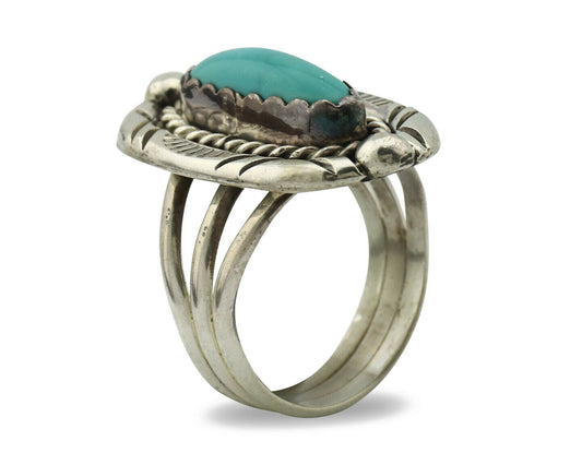 Navajo Ring .925 Silver Blue Turquoise Artist Signed V&N EDSITTY C.80's