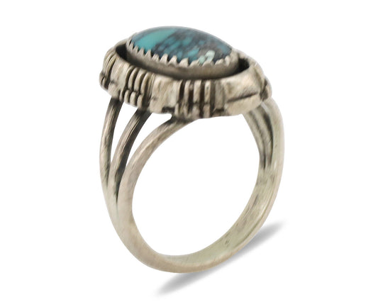 Navajo Ring .925 Silver Spiderweb Turquoise Artist Signed Yazzie C.80's