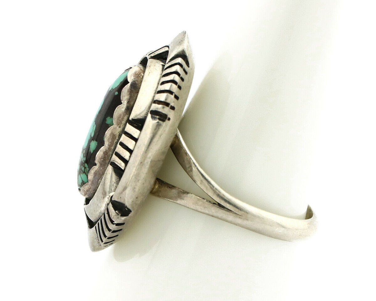 Navajo Ring .925 Silver Spiderweb Turquoise Artist Signed L. M. Nez C80s