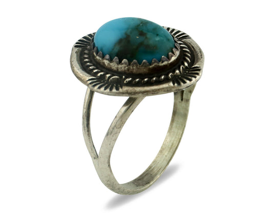 Navajo Ring .925 Silver Natural Blue Turquoise Native American Artist C.80's