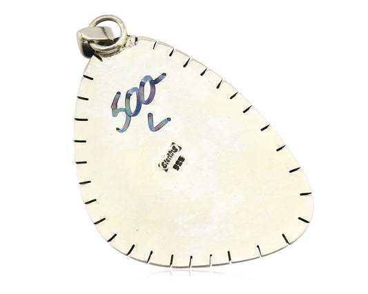 Navajo Pendant .925 Silver Natural Slab Turquoise Native Artist C.80's