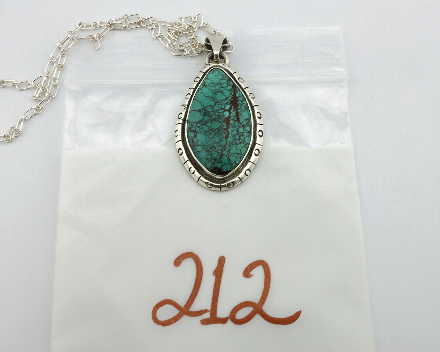 Navajo Pendant .925 Silver Spiderweb Turquoise Native American C.80's