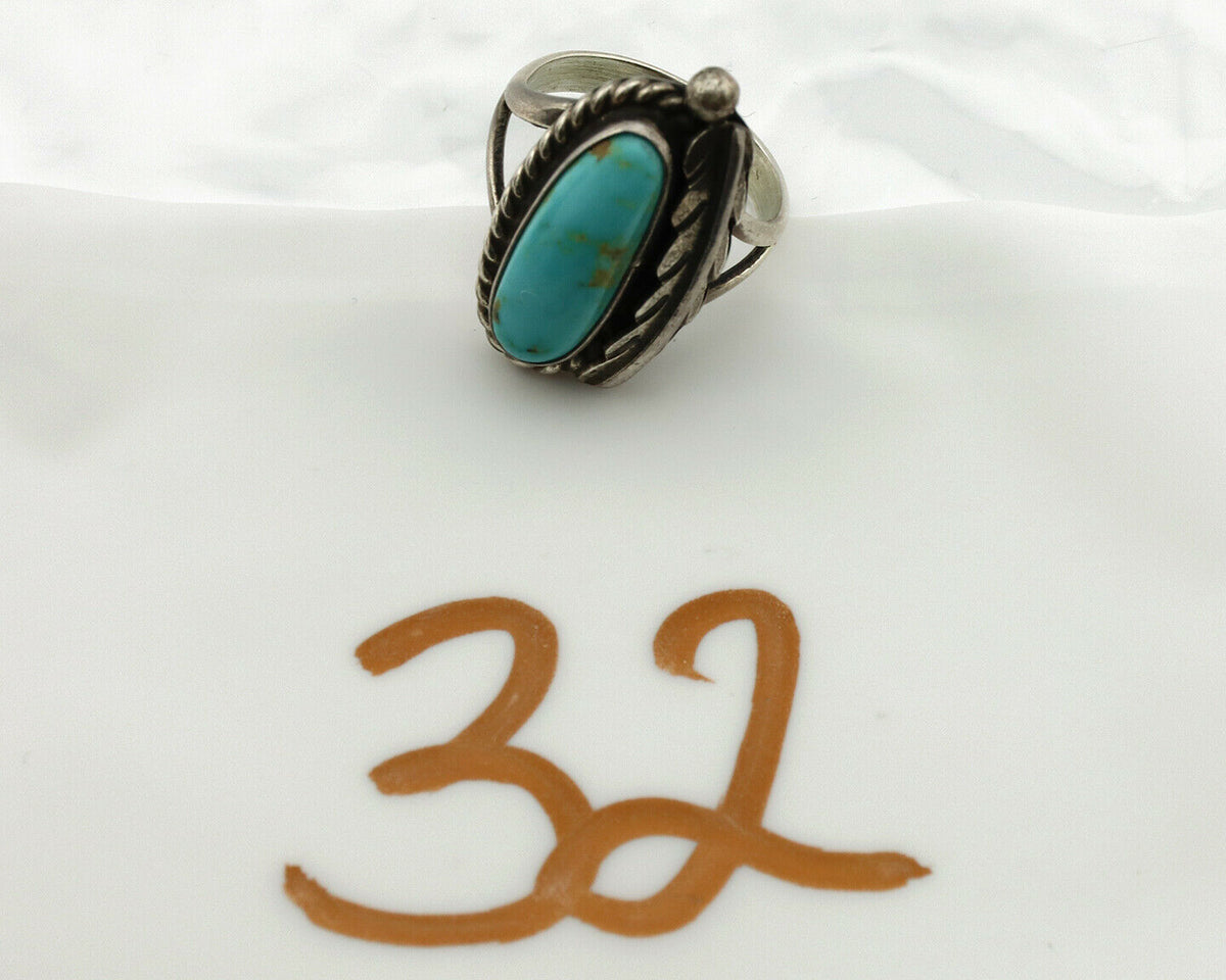 Navajo Ring .925 Silver Blue Turquoise Artist Signed Sun C.1980's