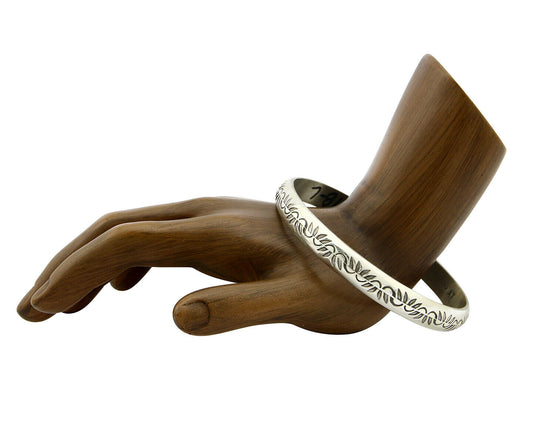 Navajo Bracelet .925 Silver 8.5 mm Wide Hand Stamped Signed Artist Abel Toledo