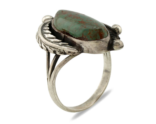 Navajo Ring .925 Silver Manassas Turquoise Signed Native Artist C.80's