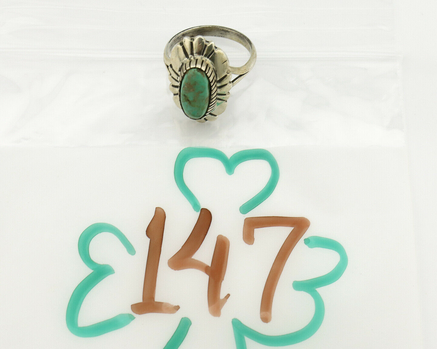 Navajo Ring .925 Silver Green Turquoise Artist Signed M Montoya C.80's