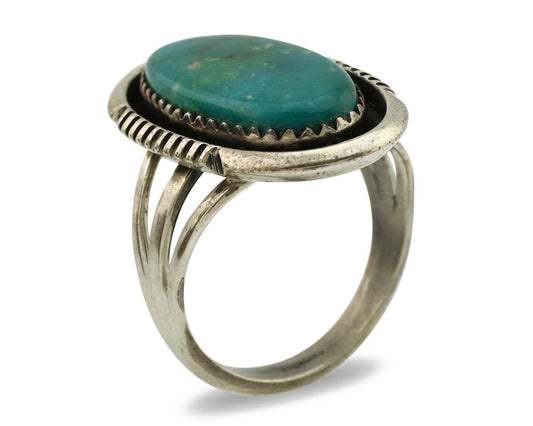 Navajo Ring .925 Silver Kingman Turquoise Native American Artist C.1980's