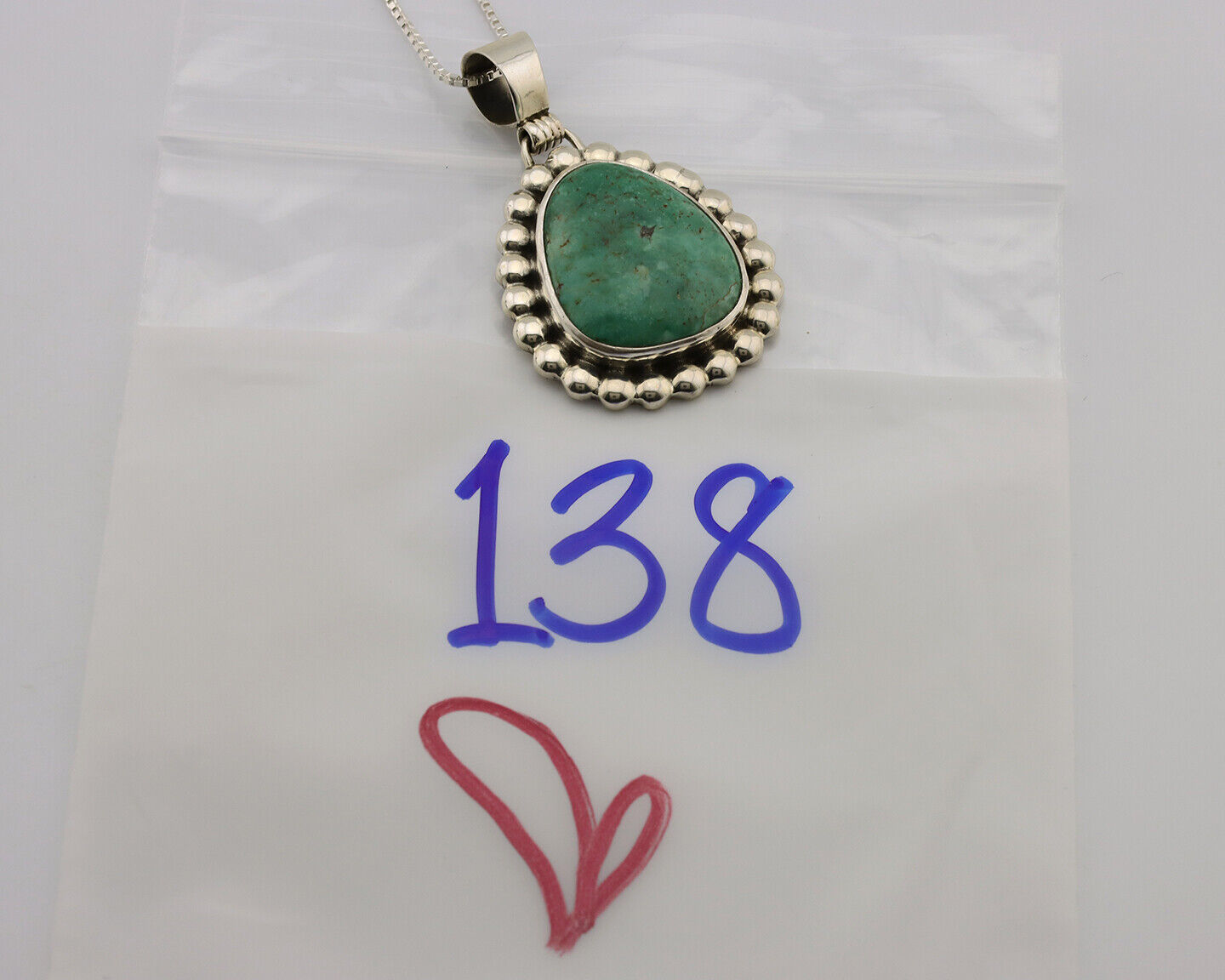 Navajo Necklace .925 Silver Kingman Turquoise Native American Signed C.1980's