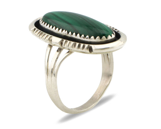 Navajo Ring 925 Silver Natural Malachite Artist Signed William Denetdale C.80's