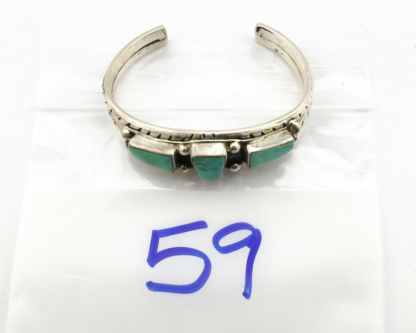Navajo Bracelet .925 Silver Blue Green Turquoise Artist Signed RC C.80's