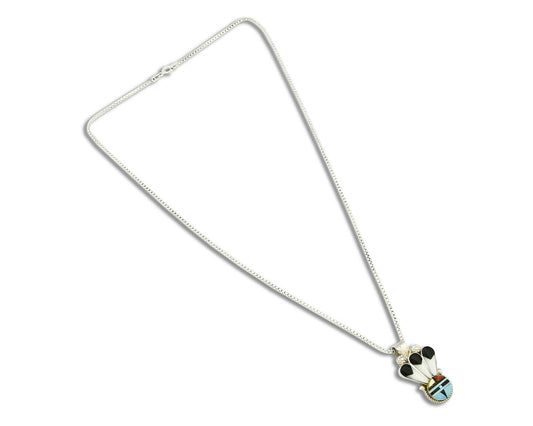 Women's Navajo Tiwa Pendant .925 Silver Inlaid Gemstone Handmade