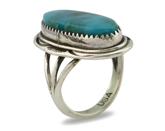 Navajo Ring .925 Silver Kingman Turquoise Native American Artist C.80's