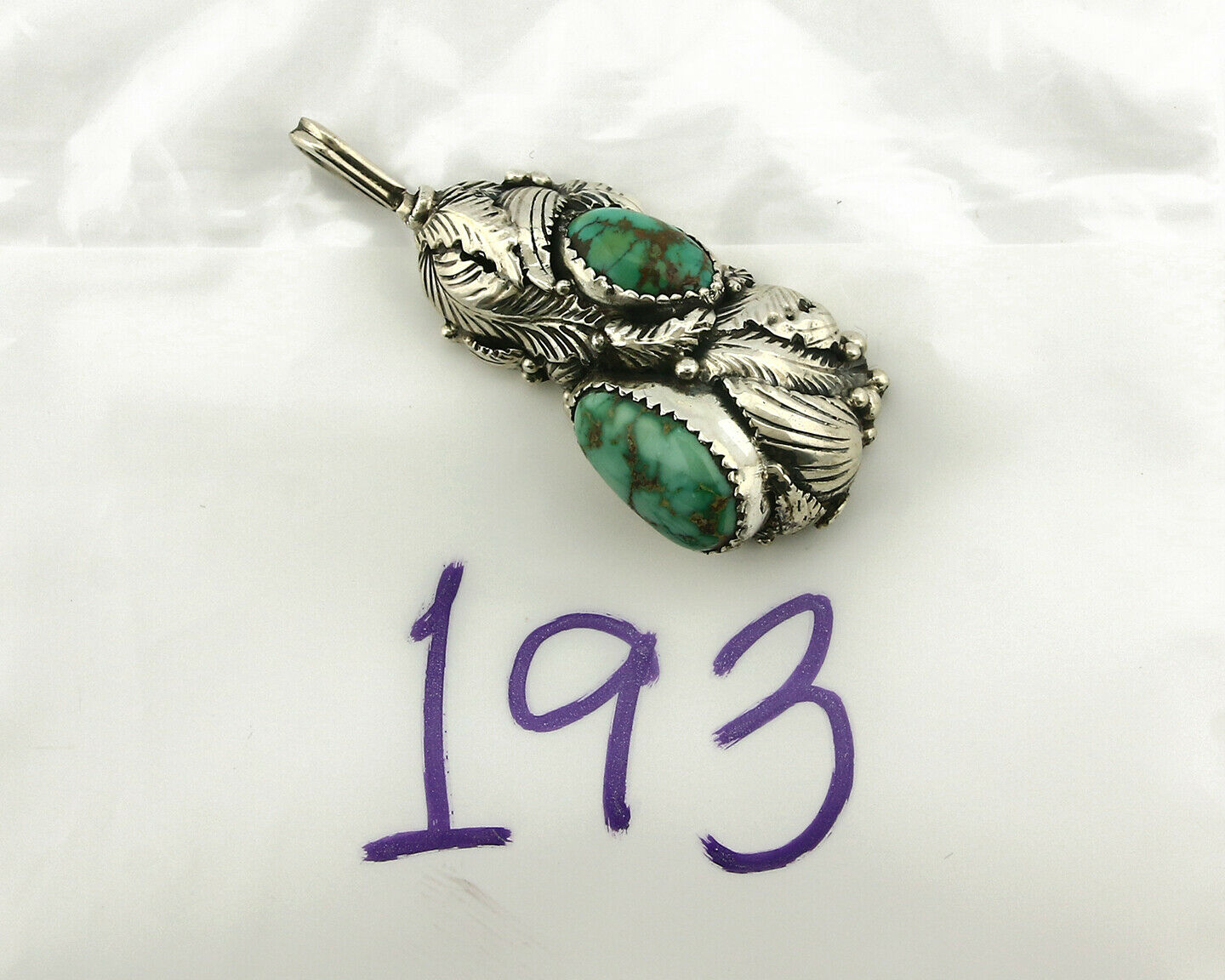 Navajo Pendant .925 Silver Royston Turquoise Signed Tom Willeto C.80's