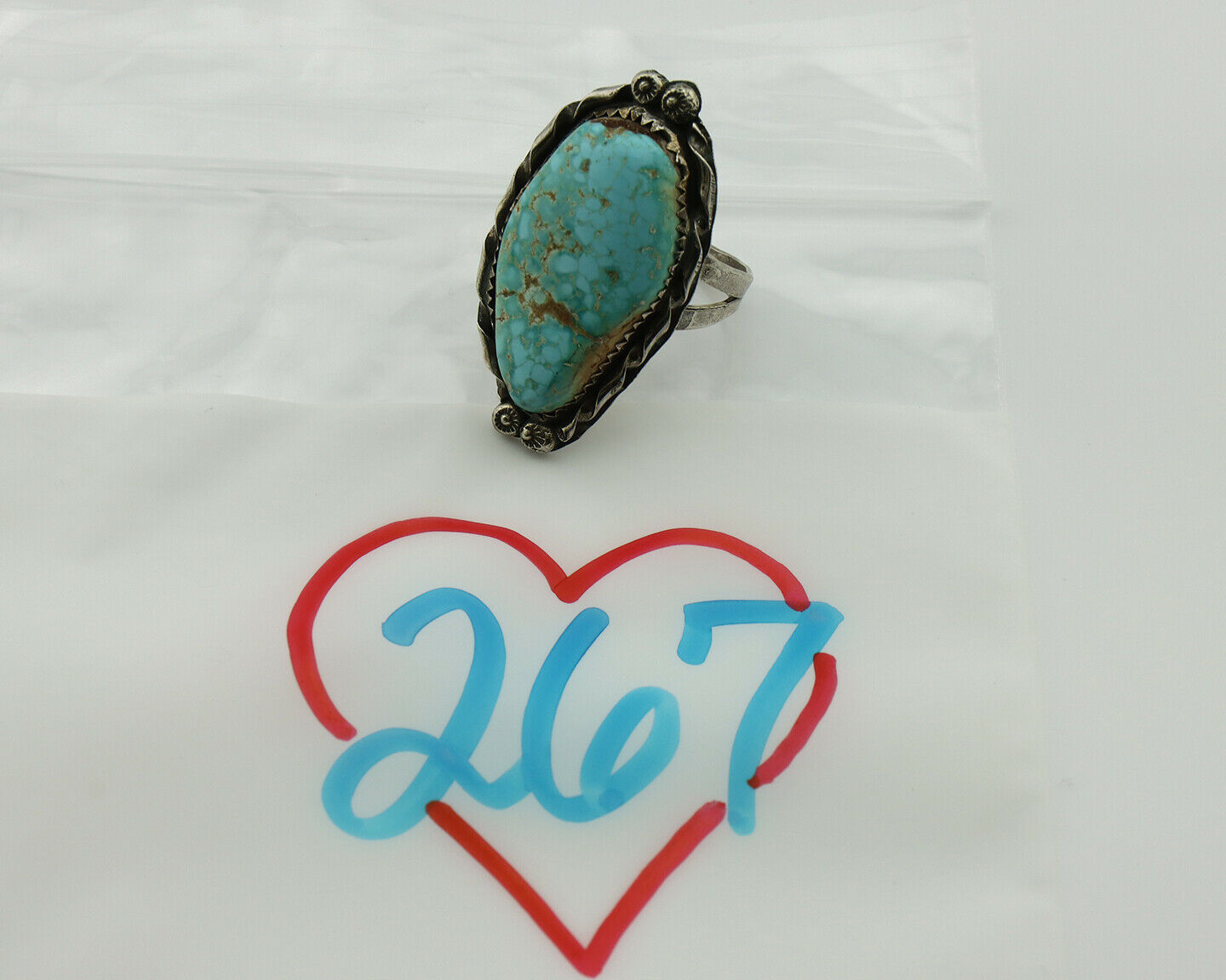 Navajo Ring .925 Silver #8 Turquoise Artist Signed James Martin C.80's