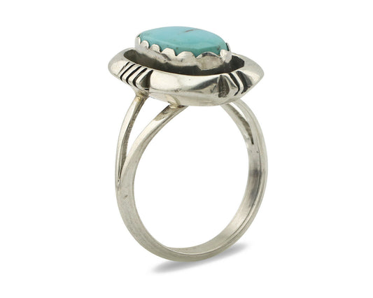 Navajo Ring .925 Silver Kingman Turquoise Handmade Native American Artist C.80's