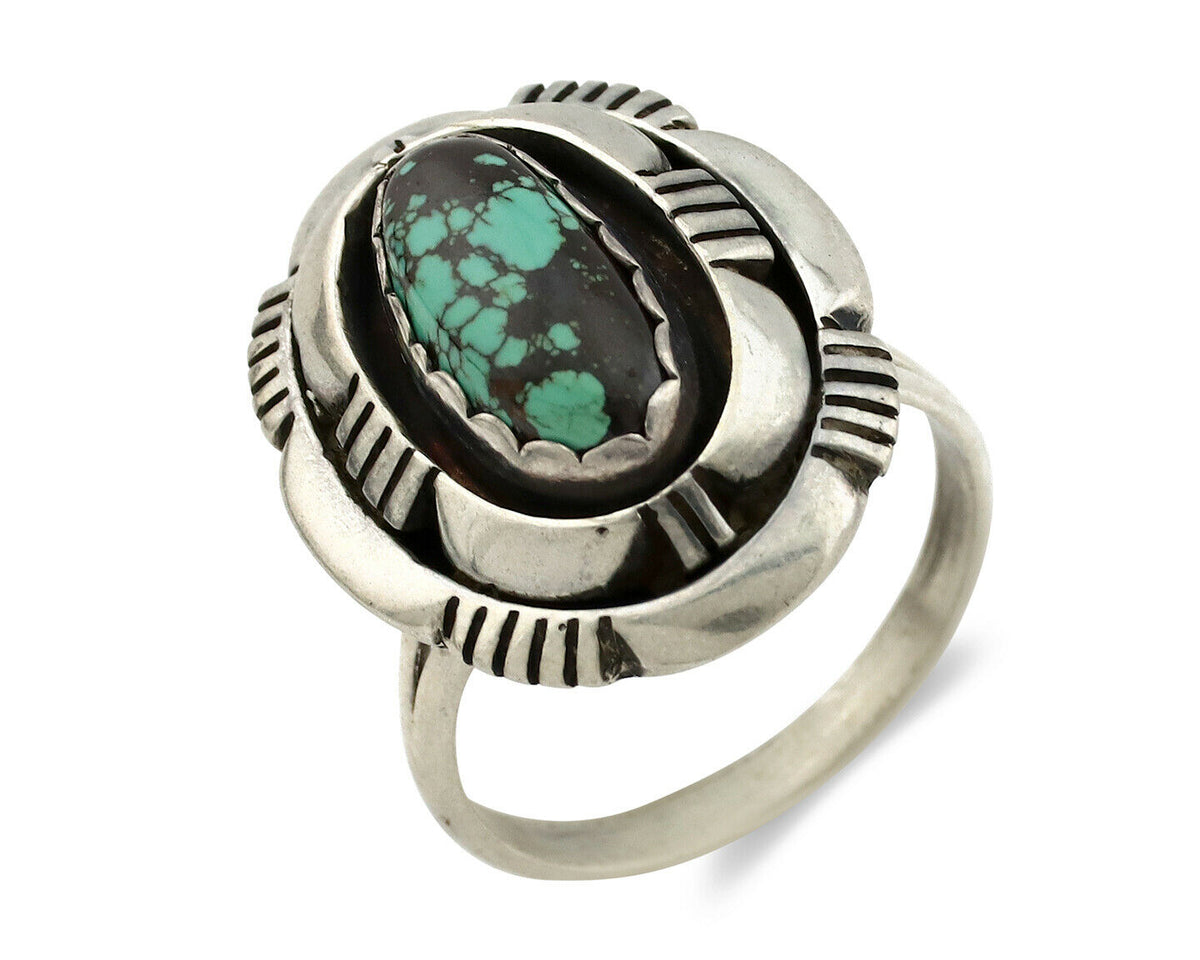 Navajo Ring .925 Silver Spiderweb Turquoise Artist Signed L. M. Nez C80s