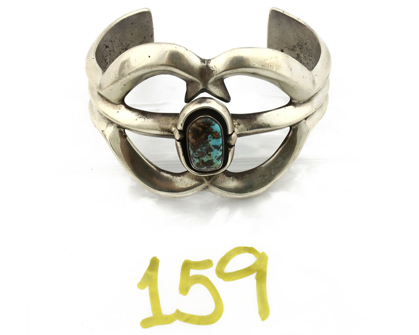 Navajo Sand Cast Bracelet .925 Silver Blue Diamond Turquoise Native American 75s