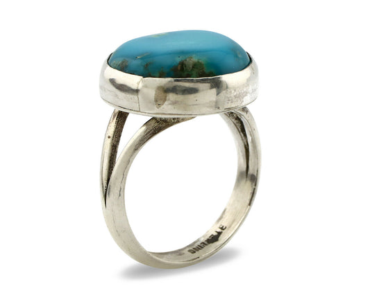 Navajo Shield Ring .925 Silver Kingman Turquoise Native American Artist C.80's