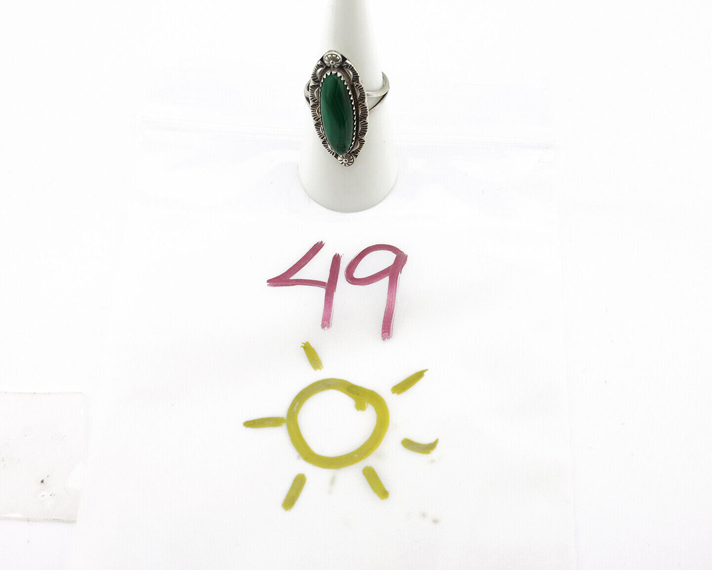 Navajo Ring 925 Silver Natural Malachite Artist Native American Signed H C.80's